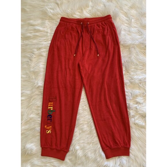 Burberry New Rainbow Logo Sweatpants Embroidered Bright Red Large - Picture 1 of 7